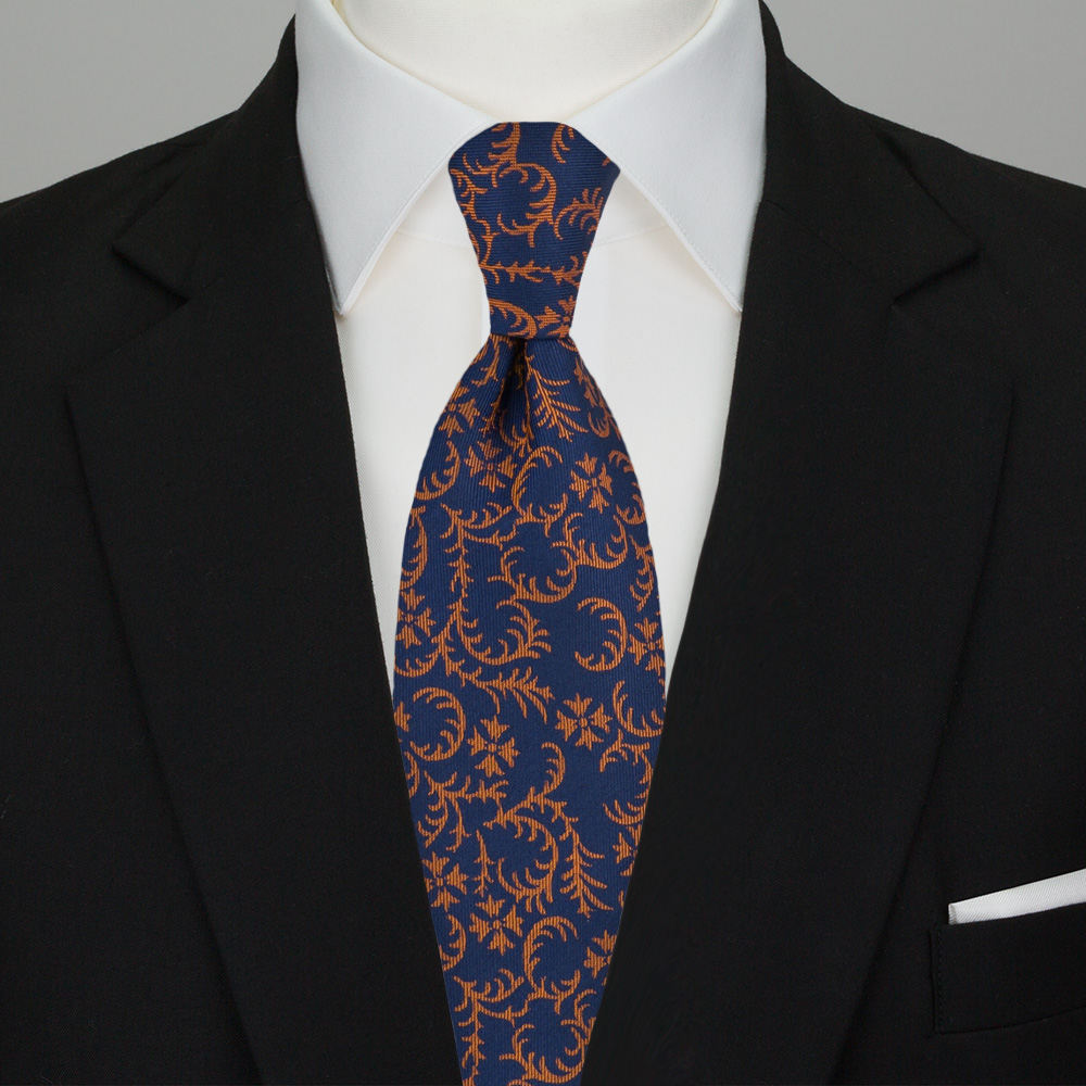 Cravate Fine En Soie X-PLIZIT - Bleu Marine & Marron Roux - Neuf Avec Étiquettes