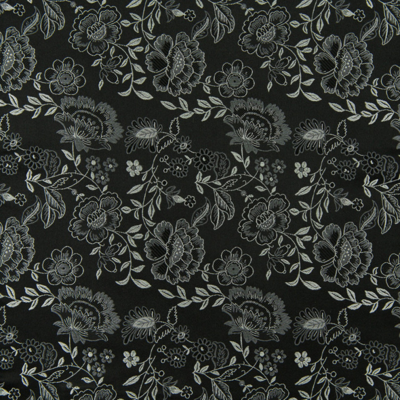 Cravate En Polyester Motif Damas Floral Noir - Longueur 145 Cm, Largeur 8 Cm - Taille Unique